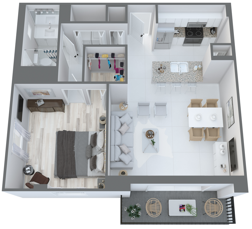 Floor plan for 1 bed, 1 bath, 868 sqft