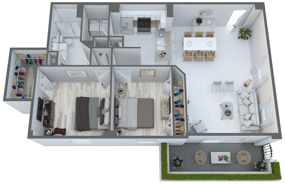Floor plan for 2 beds, 1 bath, 1323 sqft