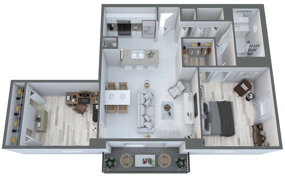 Floor plan for 1 bed, 1 bath, 998 sqft