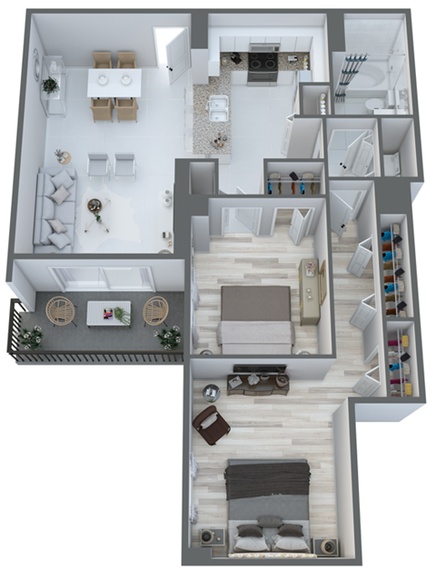 Floor plan for 2 beds, 1 bath, 1014 sqft
