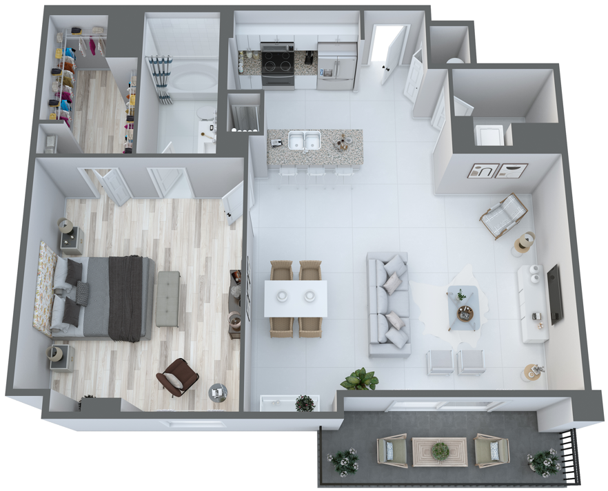 Floor plan for 1 bed, 1 bath, 902 sqft