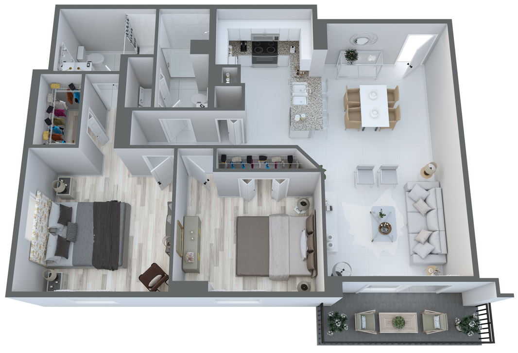 Floor plan for 2 beds, 2 baths, 1180 sqft