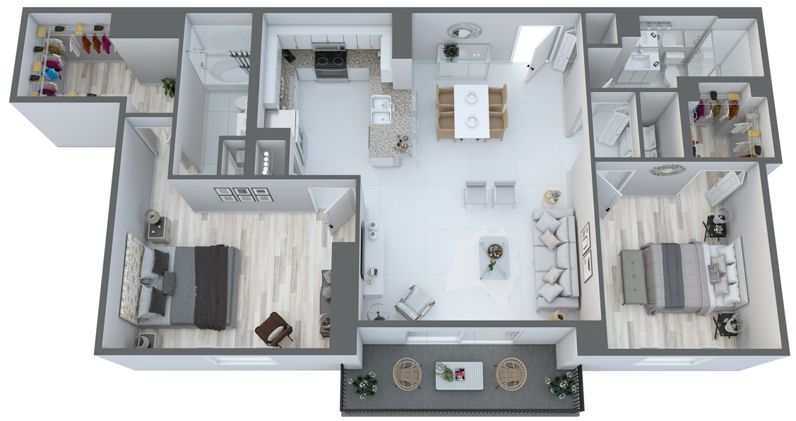 Floor plan for 2 beds, 2 baths, 1245 sqft
