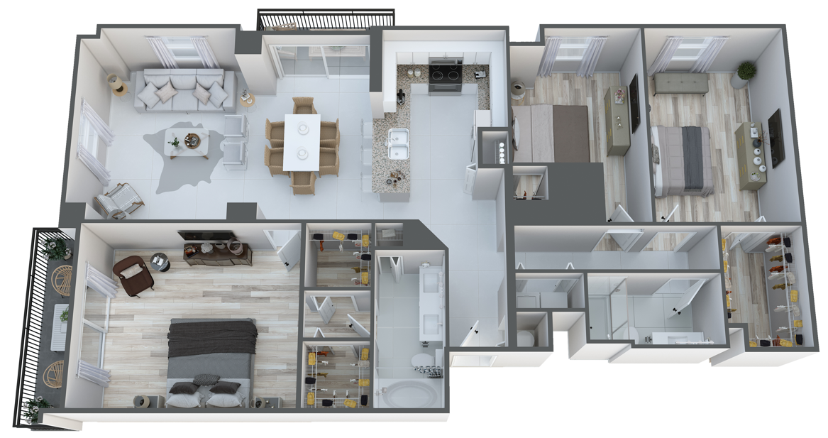 Floor plan for 3 beds, 2 baths, 1628 sqft