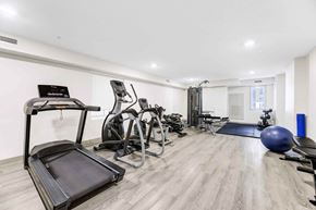 Edmonton apartment for rent - A spacious home gym with a variety of exercise equipment including a treadmill, stationary bike, and weights.