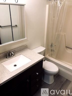 Fairfax apartment for rent - A bathroom with a sink, toilet, and shower.