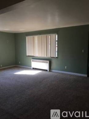 Cincinnati apartment for rent - A room with green walls and a window with a white curtain.