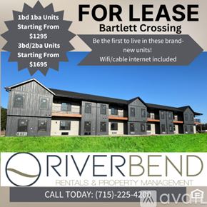 Altoona apartment for rent - An advertisement for a property management company offering 1 bedroom units for rent at Bartlett Crossing starting from $1295 and 3 bedroom/2 bath units starting from $1695.
