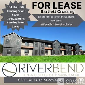 Altoona apartment for rent - An advertisement for a property management company offering 1 bedroom units for rent at Bartlett Crossing starting from $1295 and 3 bedroom/2 bath units starting from $1695.