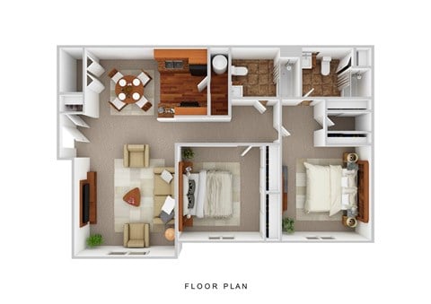 Floor plan for 2 beds, 2 baths, 933 sqft