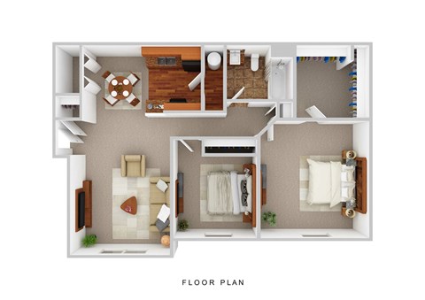Floor plan for 2 beds, 1 bath, 933 sqft