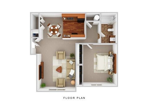 Floor plan for 1 bed, 1 bath, 678 sqft