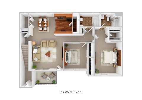Floor plan for 2 beds, 2 baths, 1088 sqft