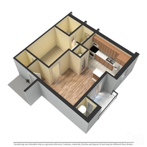 Floor plan for 1 bed, 1 bath, 450 sqft