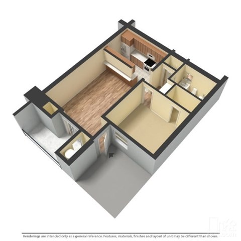 Floor plan for 1 bed, 1 bath, 550 sqft