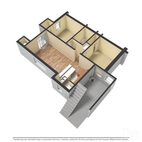Floor plan for 2 beds, 1 bath, 650 sqft