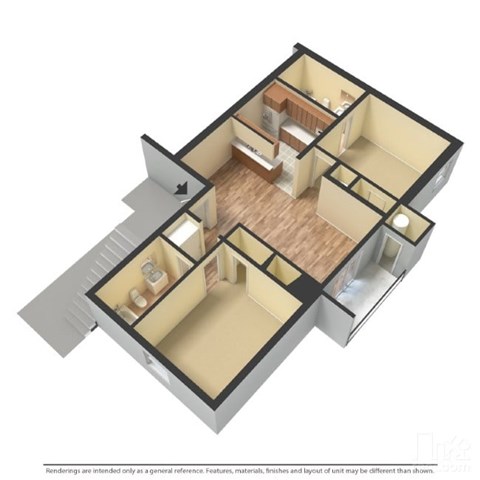 Floor plan for 2 beds, 2 baths, 750 sqft