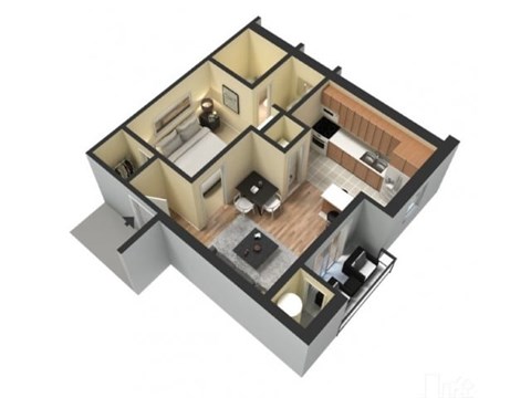 Floor plan for 1 bed, 1 bath, 450 sqft