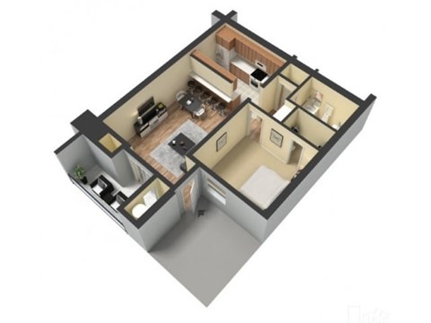 Floor plan for 1 bed, 1 bath, 550 sqft