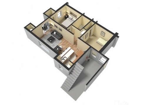 Floor plan for 2 beds, 1 bath, 650 sqft