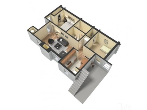 Floor plan for 2 beds, 2 baths, 750 sqft