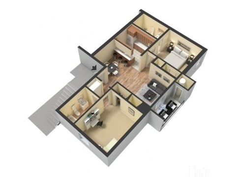 Floor plan for 2 beds, 2 baths, 750 sqft