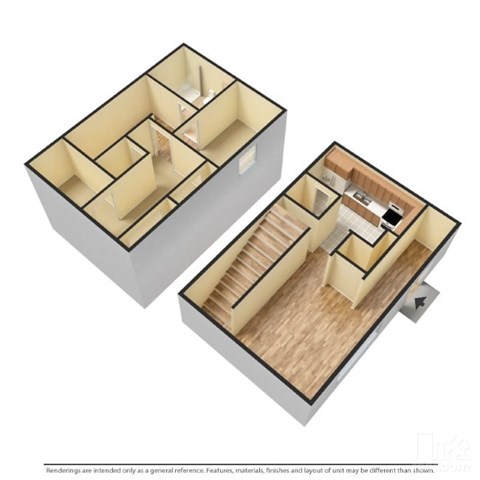 Floor plan for 2 beds, 1.5 baths, 938 sqft