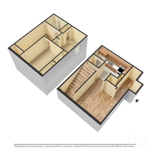 Floor plan for 2 beds, 1.5 baths, 1010 sqft