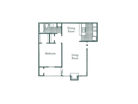 Floor plan for 1 bed, 1 bath, 660 sqft