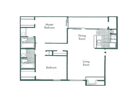 Floor plan for 2 beds, 2 baths, 970 sqft