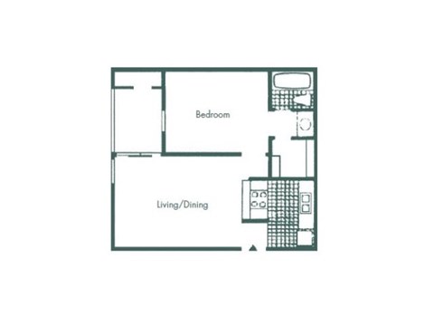 Floor plan for 1 bed, 1 bath, 516 sqft