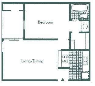 Floor plan for 1 bed, 1 bath, 660 sqft