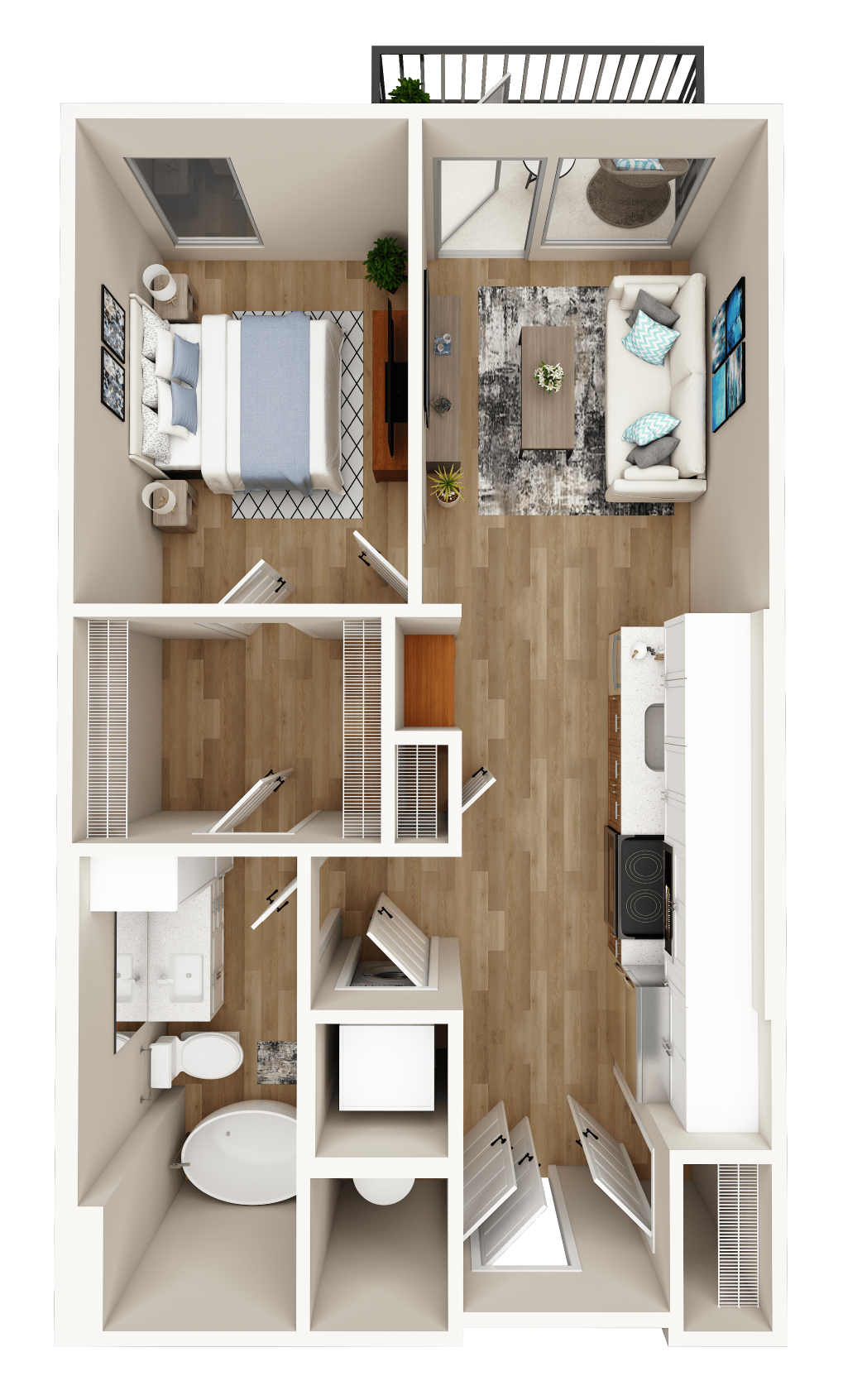 Floor plan for 1 bed, 1 bath, 783 sqft