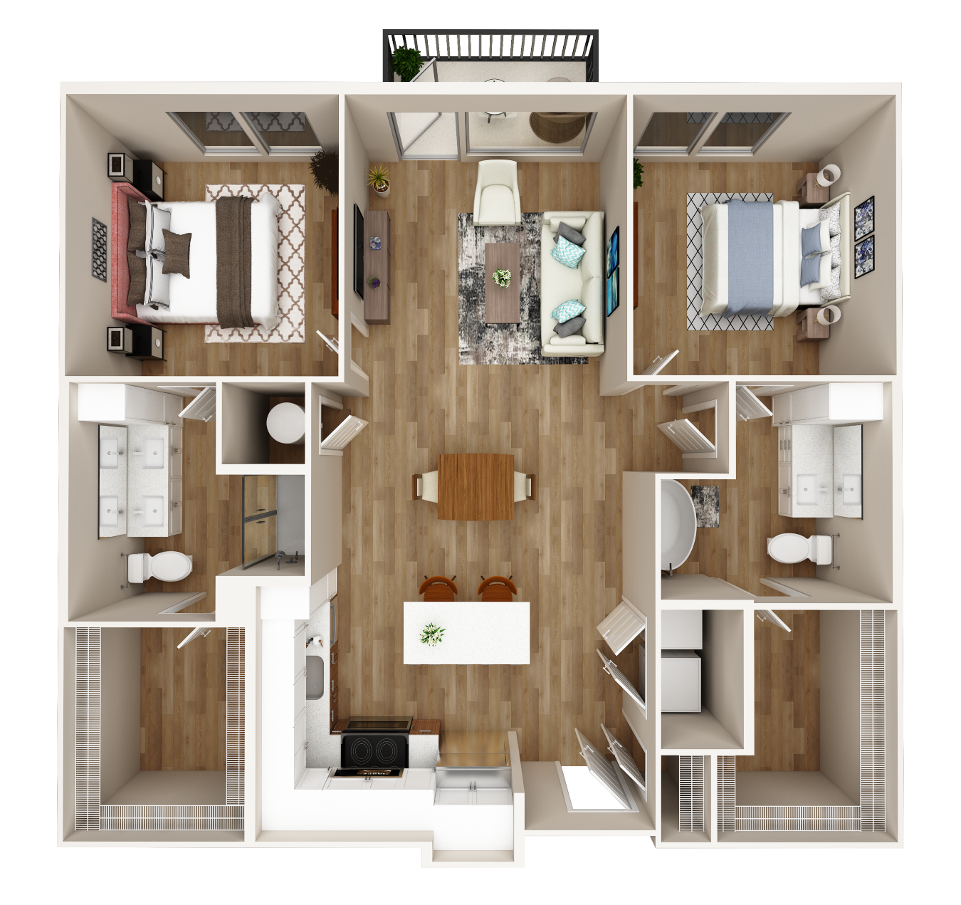 Floor plan for 2 beds, 2 baths, 1199 sqft