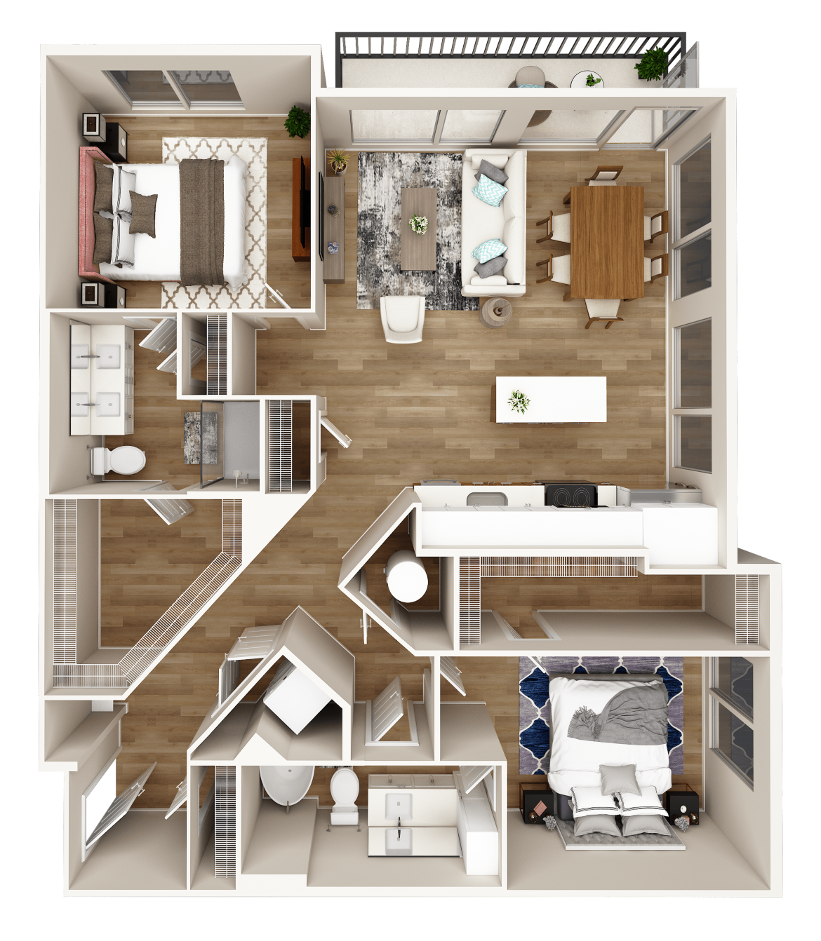 Floor plan for 2 beds, 2 baths, 1333 sqft