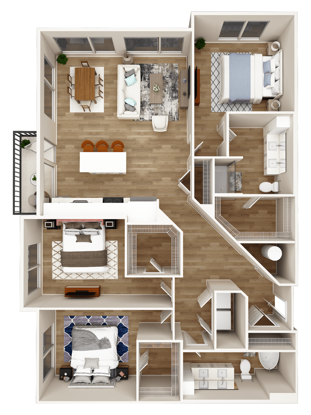 Floor plan for 3 beds, 2 baths, 1568 sqft