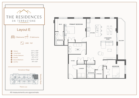 Floor plan for 2 beds, 2 baths, 1515 sqft