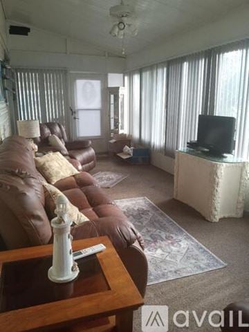 Spring Hill house for rent - A living room with a brown couch and a television on a white stand.