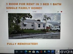 West Palm Beach house for rent - A single family home is for rent, it has one room, three beds and one bath.