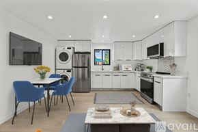 Los Angeles apartment for rent - A modern kitchen with a dining table and chairs.