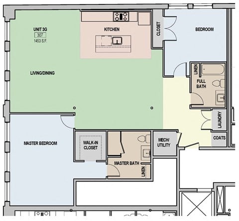 Floor plan for 2 beds, 2 baths, 1453 sqft