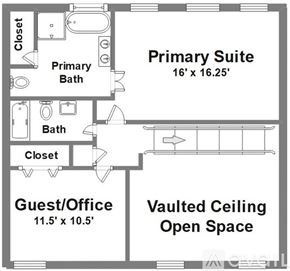 Atlanta house for rent - A floor plan shows a primary suite with a bath and a guest/office area.
