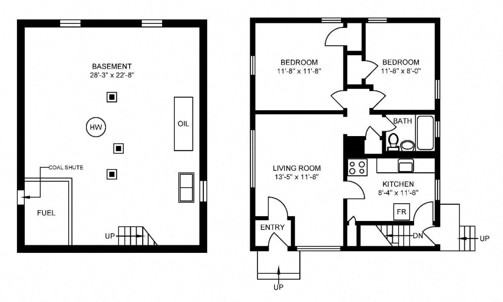 Floor plan for 2 beds, 1 bath, 746 sqft