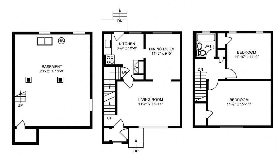 Floor plan for 2 beds, 1 bath, 914 sqft