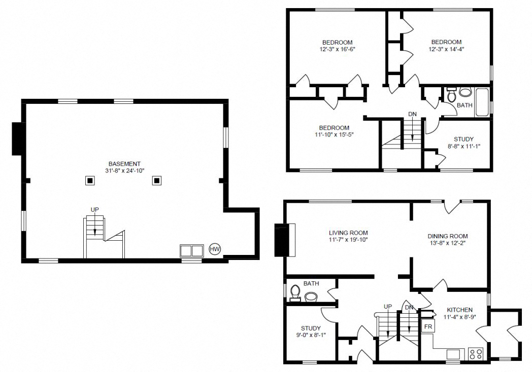 Floor plan for 4 beds, 1 bath, 1692 sqft