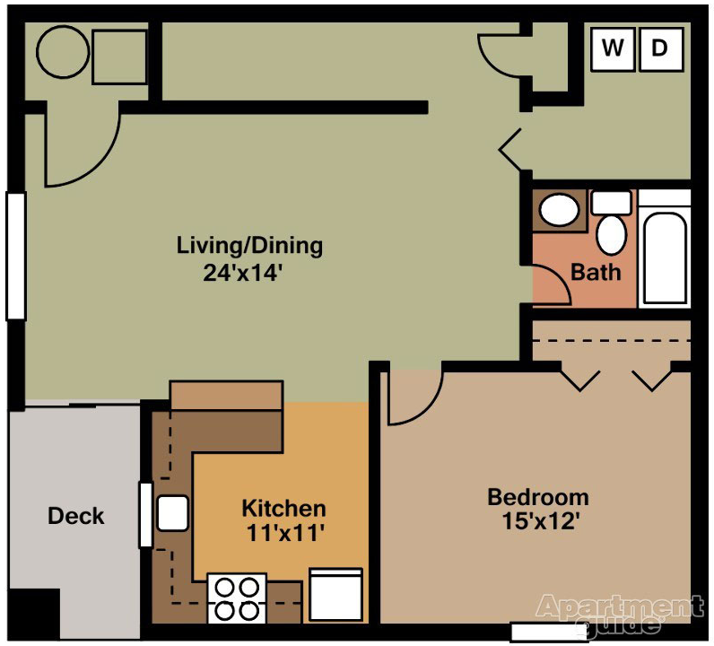 Floor plan for 1 bed, 1 bath, 857 sqft