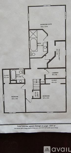 Frederick house for rent - A floor plan of an apartment with a bedroom suite, bathroom, laundry, and closet.