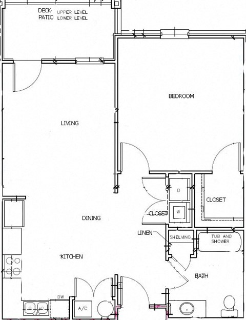 Floor plan for 1 bed, 1 bath, 754 sqft