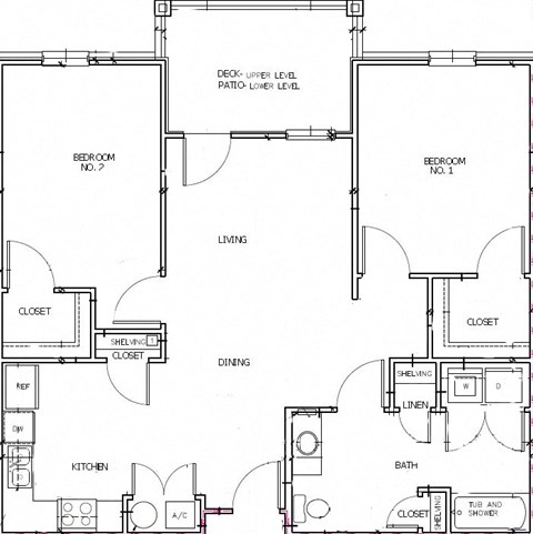 Floor plan for 2 beds, 1 bath, 974 sqft