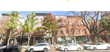 Brooklyn apartment for rent - A street view with cars parked in front of a building with a sign that says "MIDDLE GIRLS".